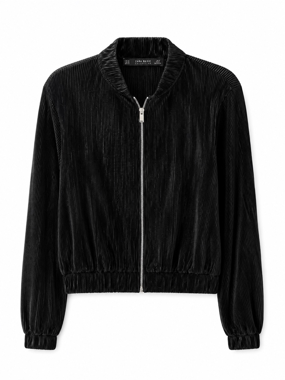 Zara Black Corduroy-Texture Zip Bomber Jacket
